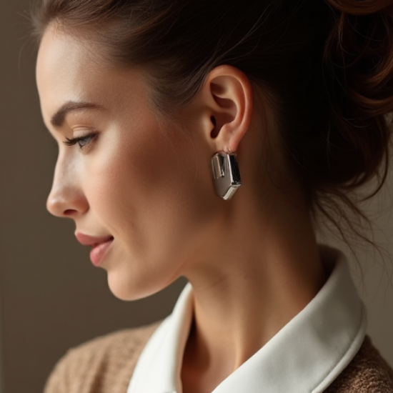 Silver-Tone Hoop Earrings in Geometric Shape