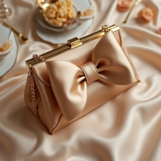 Satin Clutch Bag with Bow Accent