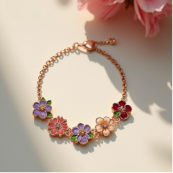 Enamel Charm Bracelet with Floral Charm