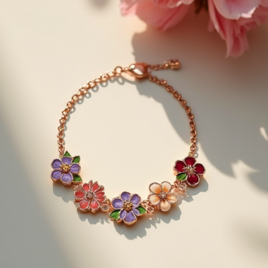 Enamel Charm Bracelet with Floral Charm