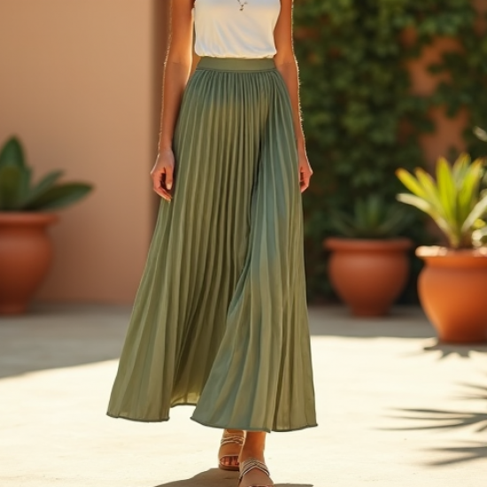 Flowy Maxi Skirt in Pleated Satin