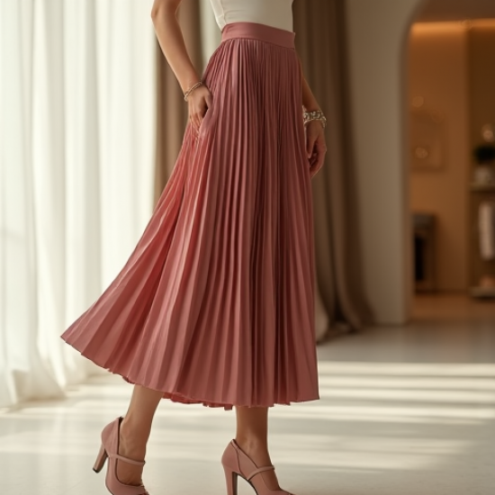 Pleated Pleated Skirt in Pleated Satin