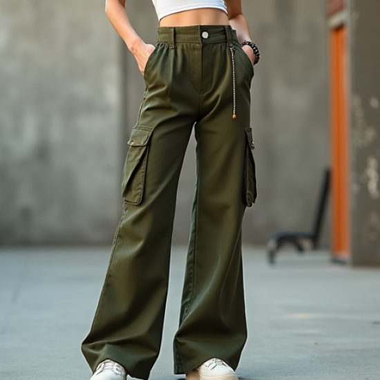 Flared Cargo Pants with Pocket Details
