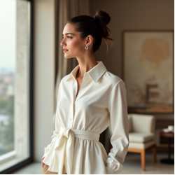 Peplum Tie-Front Shirt in Solid Neutral