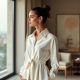 Peplum Tie-Front Shirt in Solid Neutral