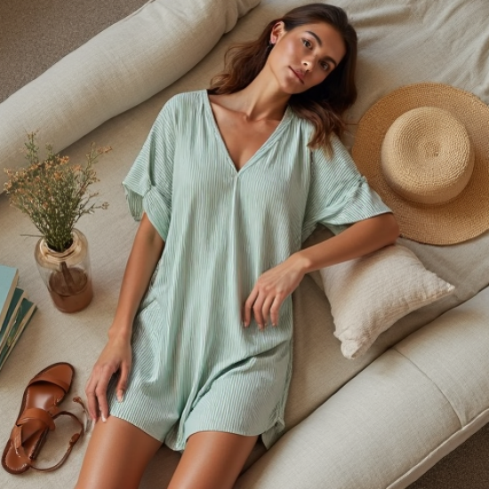 Striped Tunic Top with Dropped Shoulders