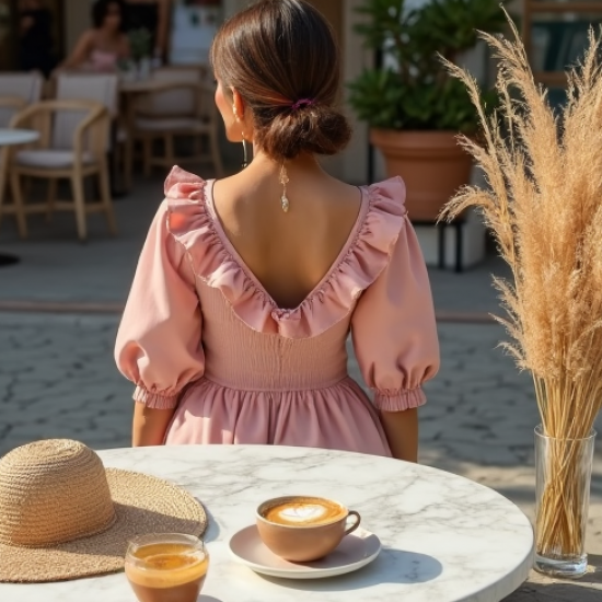 Ruffled Tunic Top with Puff Sleeves
