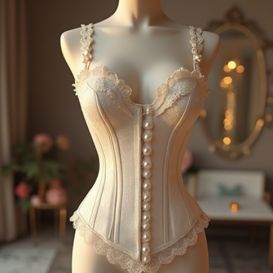 Lace Corset Top with Pearl Buttons