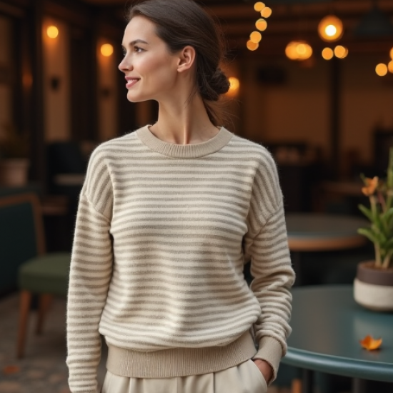 Striped Knit Sweater Top in Solid Neutral