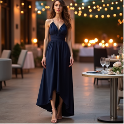 Silk High-Low Dress with Puffed Sleeves