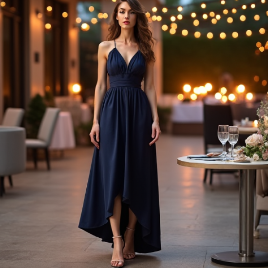 Silk High-Low Dress with Puffed Sleeves