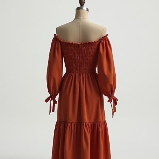 Off-Shoulder Peasant Dress with Puffed Sleeves