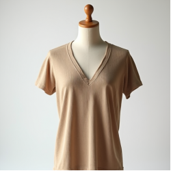 Linen Ribbed Tee with V-Neck