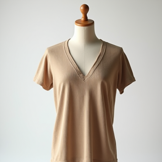 Linen Ribbed Tee with V-Neck