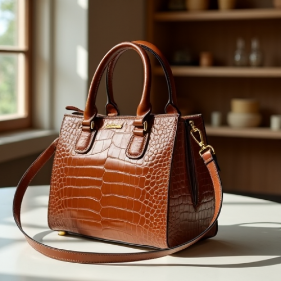 Structured Top-Handle Bag in Crocodile Pattern