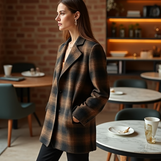 Oversized Blazer in Plaid Pattern