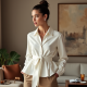 Peplum Tie-Front Shirt in Solid Neutral