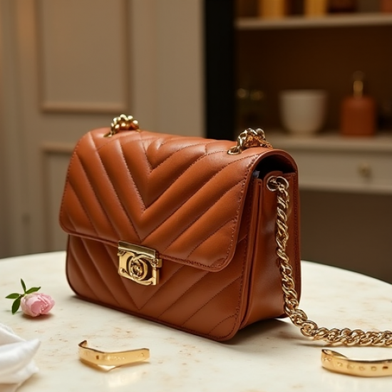 Quilted Crossbody Purse with Gold Chain