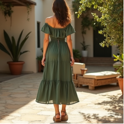 Off-Shoulder Peasant Dress with Empire Waist