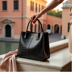 Faux Leather Tote Bag in Crocodile Pattern