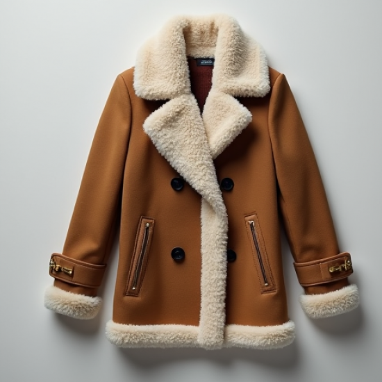 Faux Fur Peacoat with Shearling Trim
