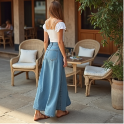 Denim Maxi Skirt in Light Wash