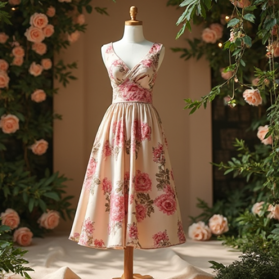 Floral One-Shoulder Dress with V-Neckline