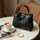 Pleated Top-Handle Bag with Bow Accent