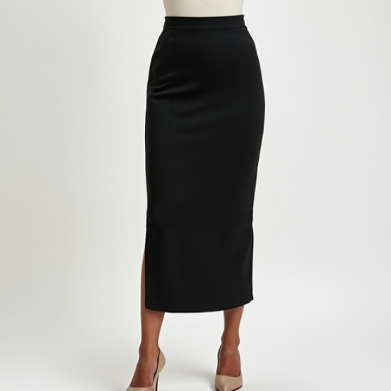 High-Waisted Midi Skirt with Side Slit