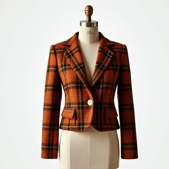 Cropped Blazer in Plaid Pattern
