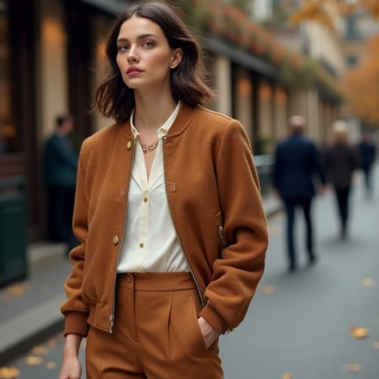 Bouclé Bomber Jacket with Gold Buttons