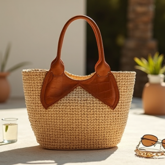 Woven Woven Basket Bag in Crocodile Pattern