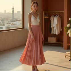 Satin Maxi Skirt in Pleated Satin
