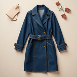 Denim Cardigan Coat with Belt Closure