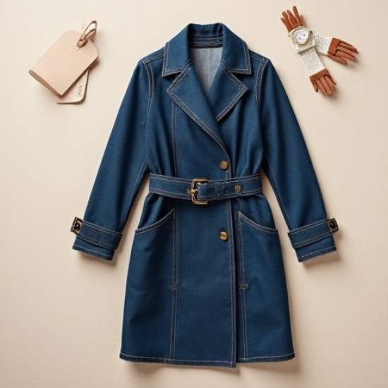 Denim Cardigan Coat with Belt Closure