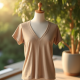 Linen Ribbed Tee with V-Neck