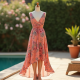 Floral High-Low Dress with V-Neckline
