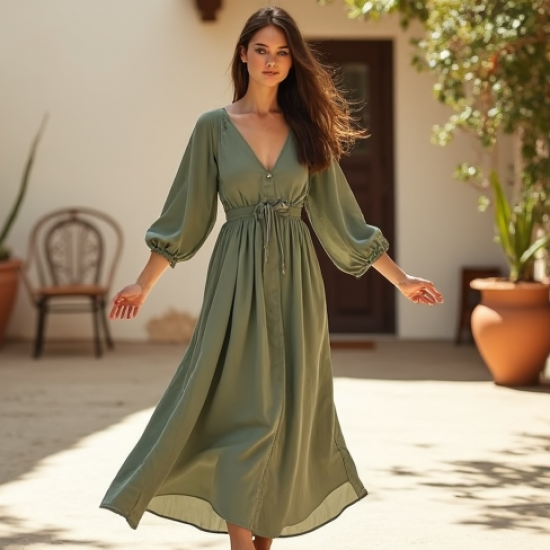 Ethereal Peasant Dress with Slit Detail