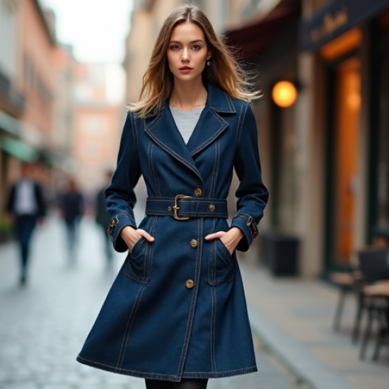 Denim Cardigan Coat with Belt Closure