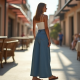 Denim Maxi Skirt in Light Wash
