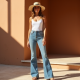 Denim Flare Jeans in Light Wash