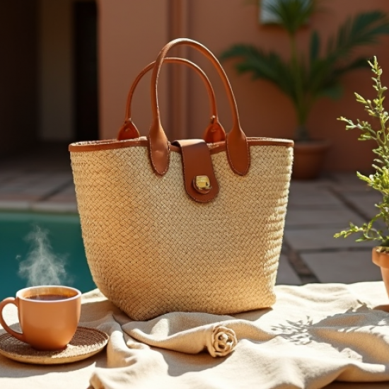 Woven Woven Basket Bag with Twist Lock