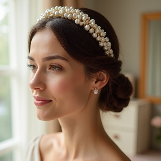 Pearl-Decorated Headband with Pearl Strap