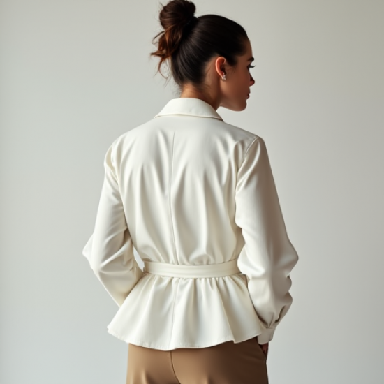 Peplum Tie-Front Shirt in Solid Neutral
