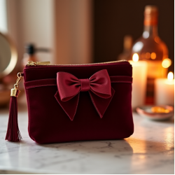 Velvet Pouch Bag with Bow Accent