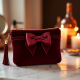 Velvet Pouch Bag with Bow Accent