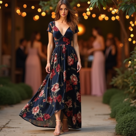 Velvet High-Low Dress with Floral Print
