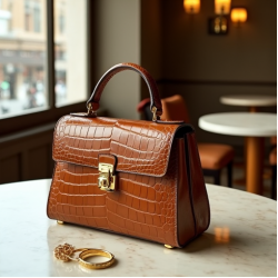 Embossed Top-Handle Bag in Crocodile Pattern