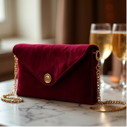 Velvet Envelope Clutch with Gold Chain