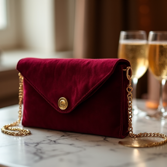Velvet Envelope Clutch with Gold Chain